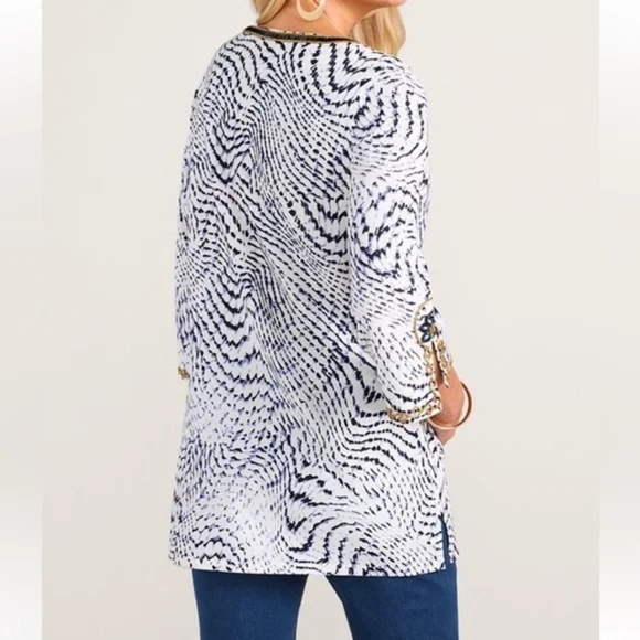 Soft Surroundings South Beach Beaded Tunic Navy and white - Picture 8 of 8